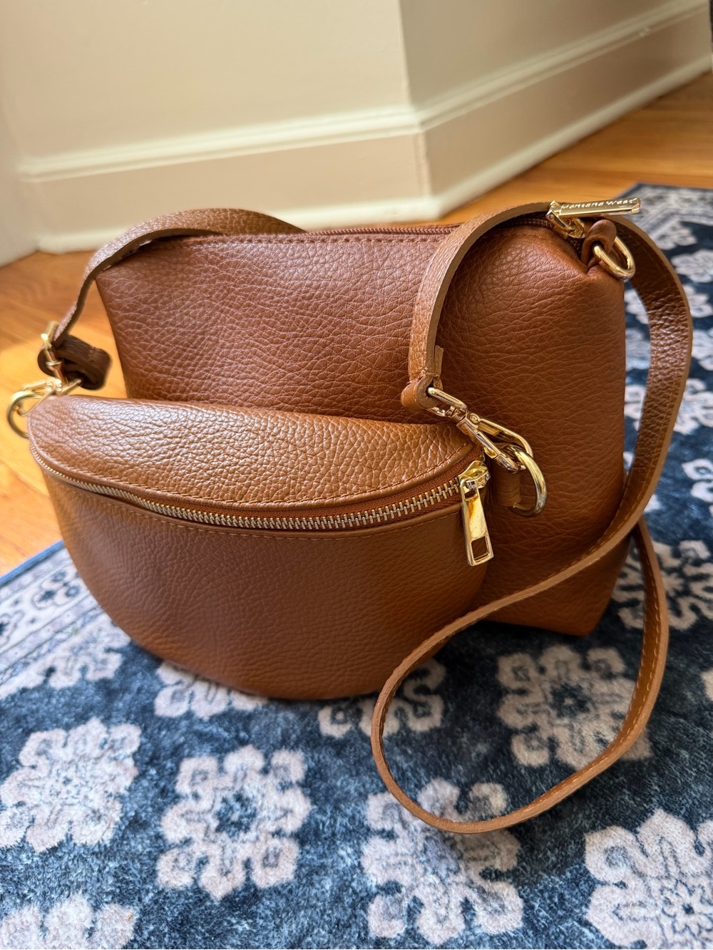 Borse in Pelle & Montana West Two-Piece Brown Leather Crossbody Set